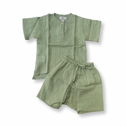 Muslin cotton loose fit pullover shirts and sirwal shorts set Unisex