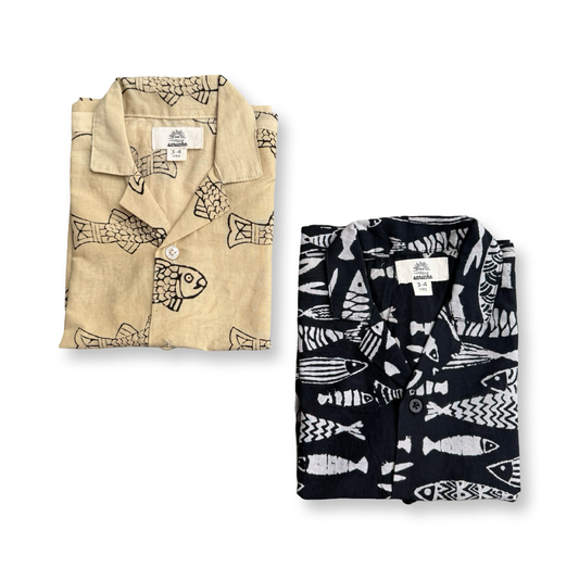 Open Collar Shirts -Block Print Cotton-