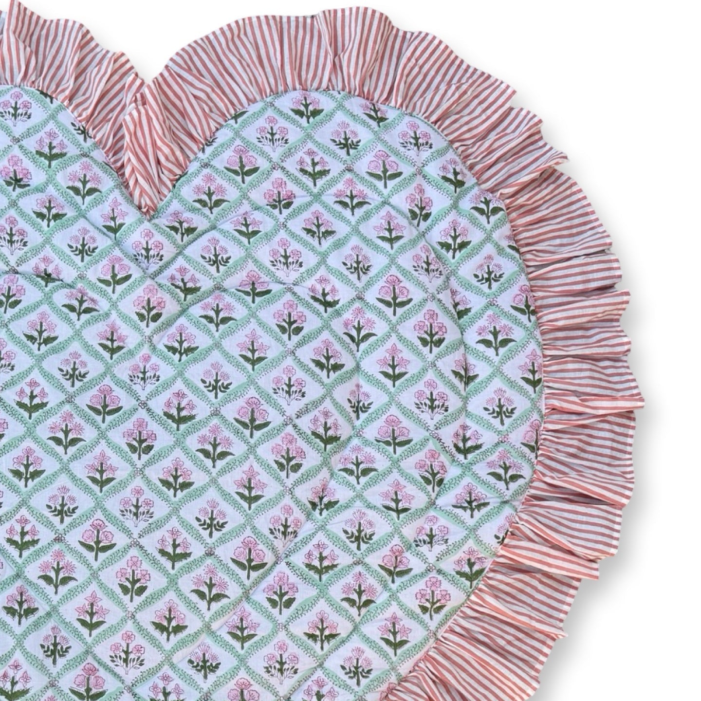 Baby Quilt Play Mat Heart Frill -Pink Flower × Pink Stripe-