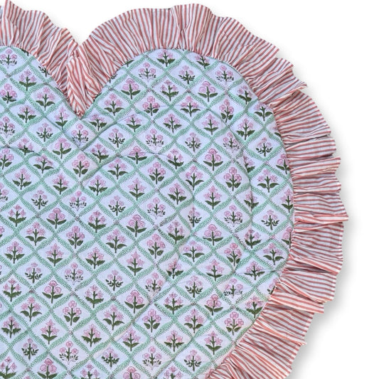 Baby Quilt Play Mat Heart Frill -Pink Flower × Pink Stripe-