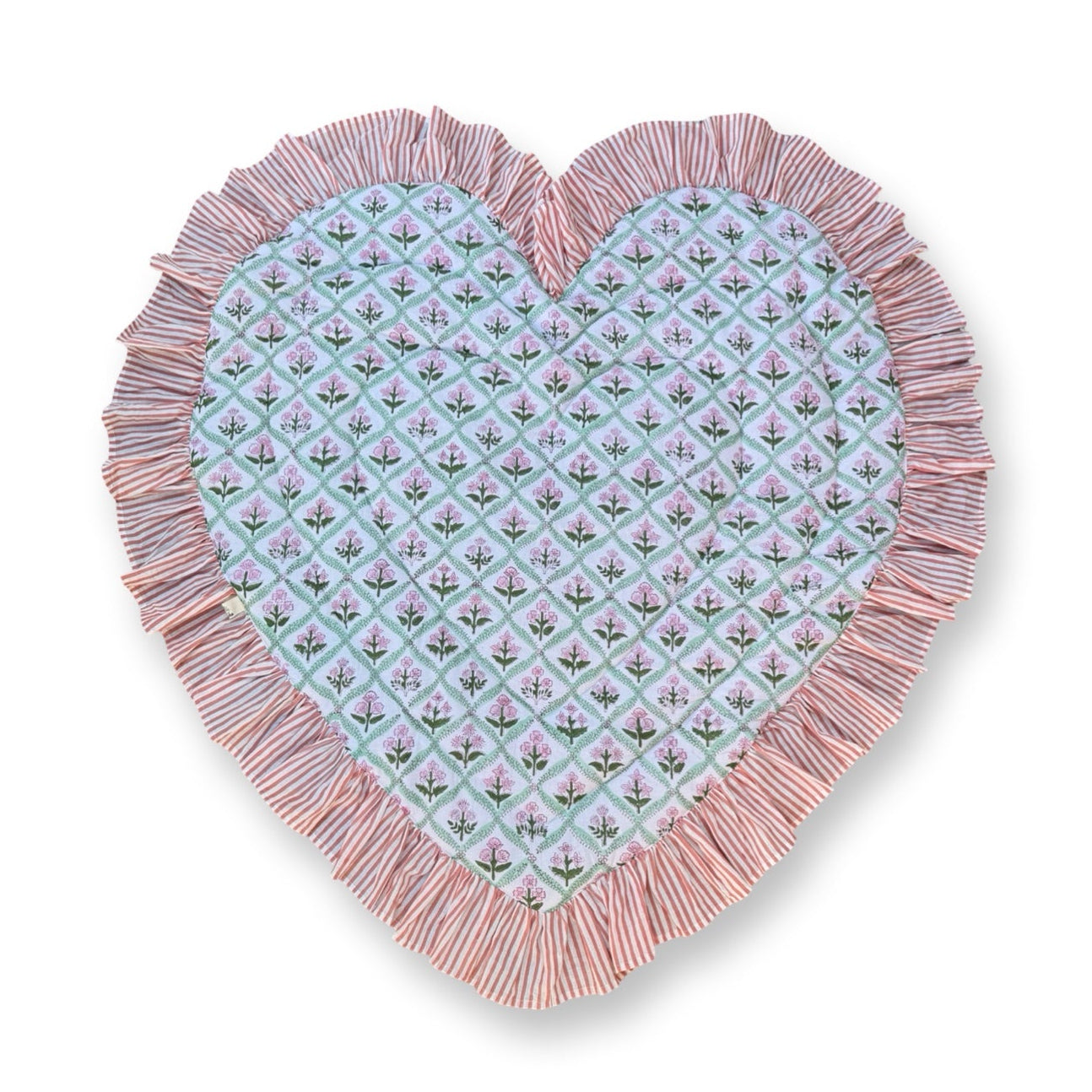 Baby Quilt Play Mat Heart Frill -Pink Flower × Pink Stripe-