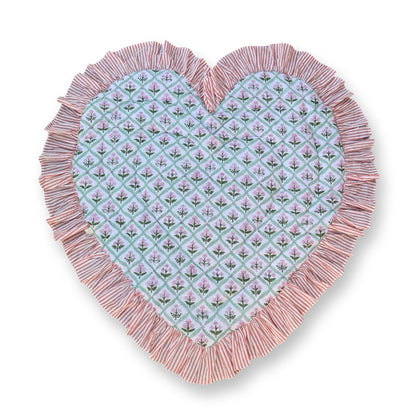 Baby Quilt Play Mat Heart Frill -Pink Flower × Pink Stripe-