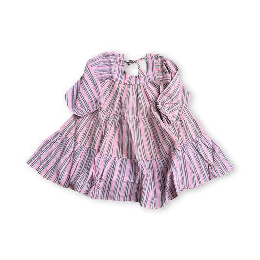 ⭐︎4才から９才まで⭐︎ Square Neck Tunic Dress - Khadi Stripes Cotton-