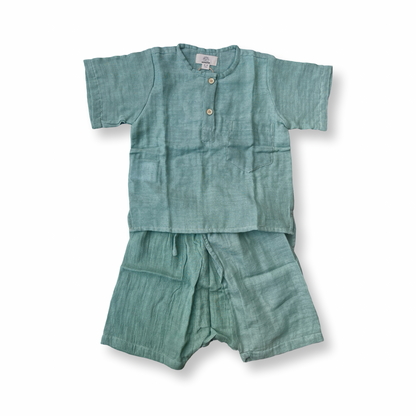 Muslin cotton loose fit pullover shirts and sirwal shorts set Unisex