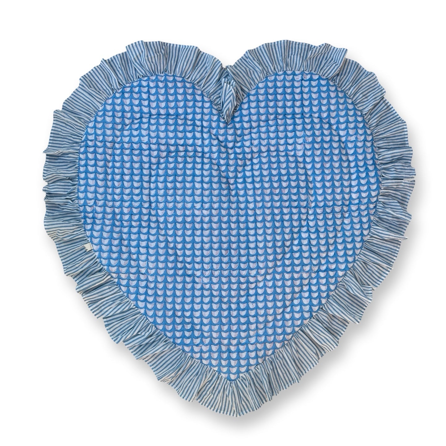 Baby Quilt Play Mat Heart Frill -Blue × Blue Stripe-