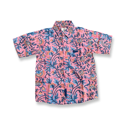 Boys Block Print Short Sleeve Shirt -Block Print Cotton-